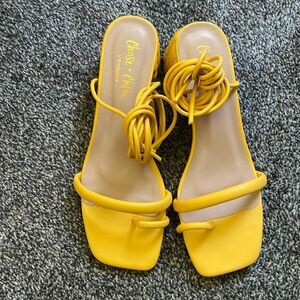 Yellow square chunky heels